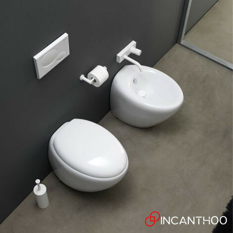 Coppia Sanitari Wc Bidet A Terra Filo Muro Touch Sistema Di Scarico