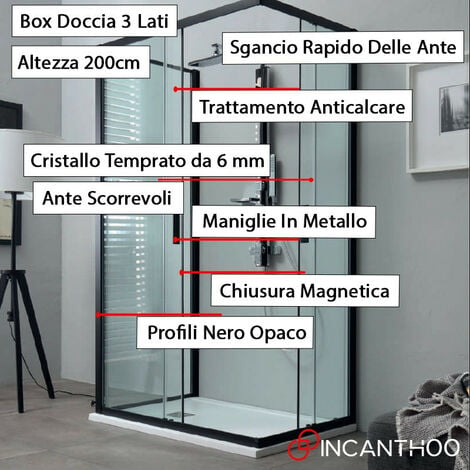 Box Doccia Tamanaco RAPID 70X120 H200 CM Profilo Nero Cristallo 6MM