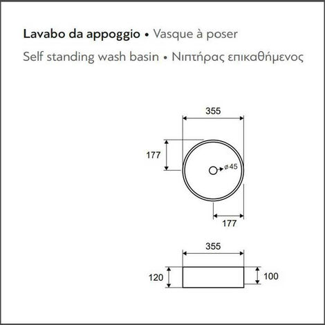 Lavabo Da Appoggio Tondo In Ceramica Bianco Lucido – Diametro 40 Cm, Per Bagno Moderno Su Mobile