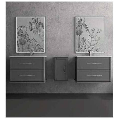 Mobile Bagno Tiffany 75 cm Sospeso Grigio Nuvola Base 2 Cassettoni - Lavabo in Ceramica (1/5)