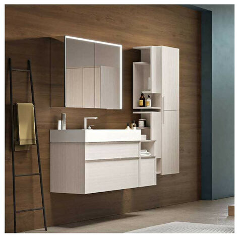 Mobile Bagno Space50 cm SospesoBianco Rock Base 2 cassetti - Lavabo in Resina