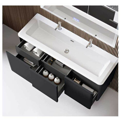 Mobile Bagno Icona140 cm SospesoGrigio Nuvola Base 3 cassetti - Doppio Lavabo in Resina