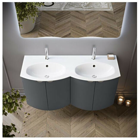Mobile Sospeso Eclisse - Dimensione 138 cm - Grafite - 4 Ante - Doppio Lavabo in Resina (1/5)