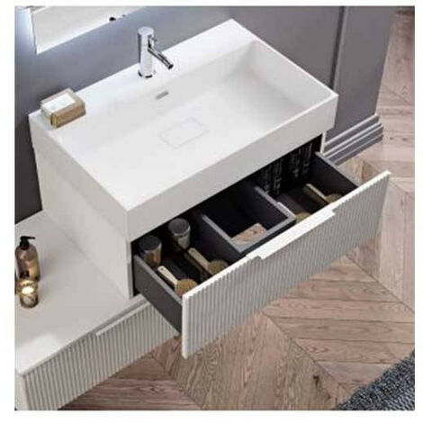 Mobile Bagno PREMIUM da 70 cm - Grigio Nuvola - Effetto Millerighe - Made in Italy - Lavabo Consolle In Resina (1/5)