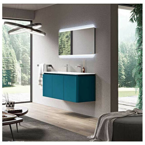 Mobile Bagno Icona140 cm SospesoBlu Petrolio Base 3 cassetti - Doppio Lavabo in Resina (1/5)