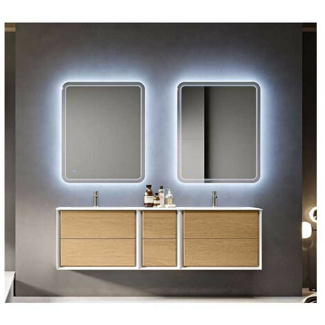 Set Bagno Lomadox In Rovere Wotan – Mobile Lavabo Ceramica 80cm, Specchio LED E 3 Pensili, Design Moderno - 3