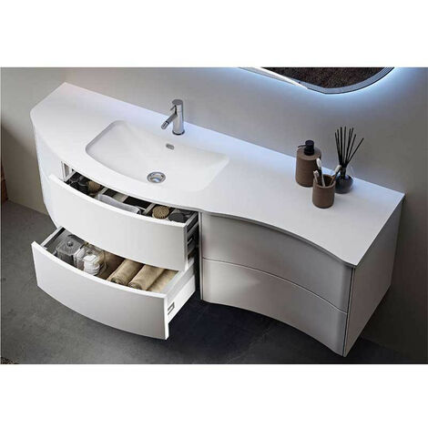 Mobile Bagno Soho151 cm SospesoRovere Sbiancato Base 4 cassetti e 2 ante - Lavabo in Resina (1/5)