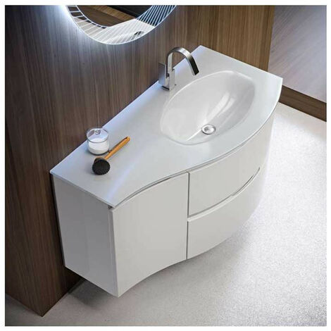 Mobile Bagno Vague105 cm SospesoBianco Opaco Base 2 cassetti e 1 anta - Lavabo in Resina