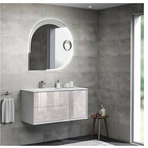Mobile Bagno Bellagio105 cm SospesoFrontali in Vetro Marmorizzato Light Onice Base 2 cassetti e 1 anta - Lavabo in Resina (1/5)