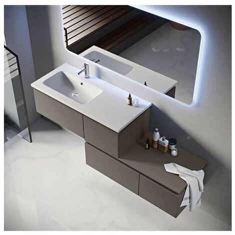 Mobile Bagno Avril100 cm SospesoFrassino Scuro Base 2 cassetti - Lavabo in  Resina