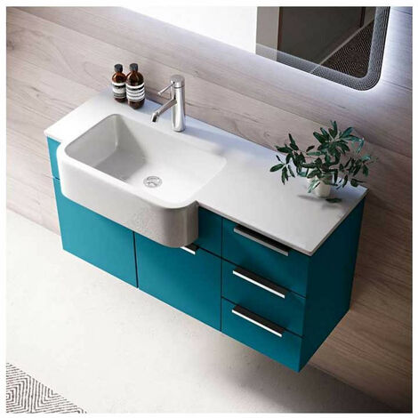 Mobile Bagno Milos70 cm SospesoBlu Petrolio Base 2 ante - Lavabo in Resina