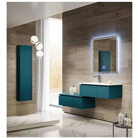 Mobile Bagno Avril100 cm SospesoBlu Petrolio Base 2 cassetti - Lavabo in Resina