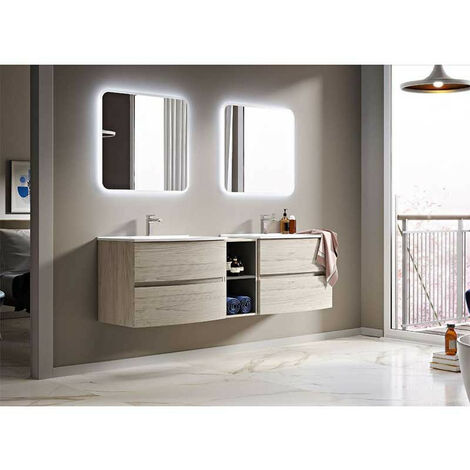 Mobile Bagno Elettra130 cm SospesoRovere Sbiancato Base 2 cassetti e 2 vani a giorno - Lavabo in Resina (1/5)