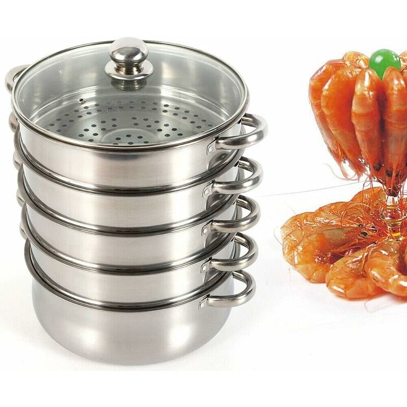 Cuiseur Vapeur 5 étages Inox 30 Cm – Avec Couvercle En Verre – Pour Légumes, Poisson, Boulettes – Compatible Toutes Plaques