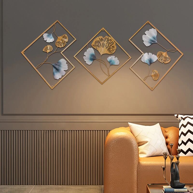 Sculptures Murales Métal Opaltool - Lot De 3 Feuilles (ginkgo, Palmier) - Décoration Murale Round - Fer