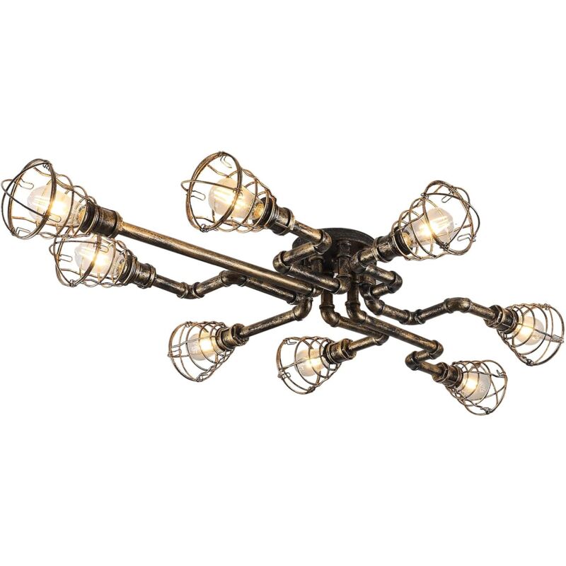 Rishx 4 Lumières Vintage Industriel Bare Edison Ampoules Tuyaux D'eau Pendentif Lumière Lustre Steampunk Fer Forgé Rustique Luminaire Suspendu Pour Bar Chambre Cuisine Allée