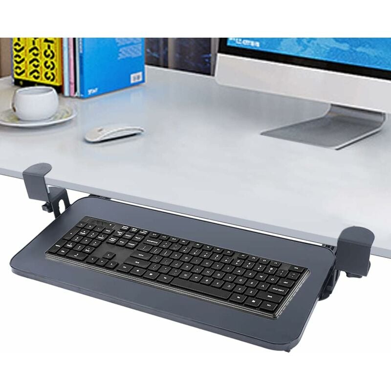 Plateau de clavier extensible sous le bureau avec pince en C - Grand format  - Support de clavier coulissant et stable - Tiroir d'ordinateur pour taper  à la maison et au bureau 