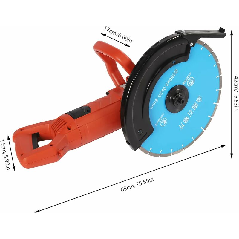 Disqueuse à Béton Scie à Béton Coupe-béton Avec Lame De Scie Diamantée 350mm Moteur En Cuivre Pur 4000W Max. Profondeur De Coupe: 135mm Sectionneur Humide Avec Roues Auxiliaires
