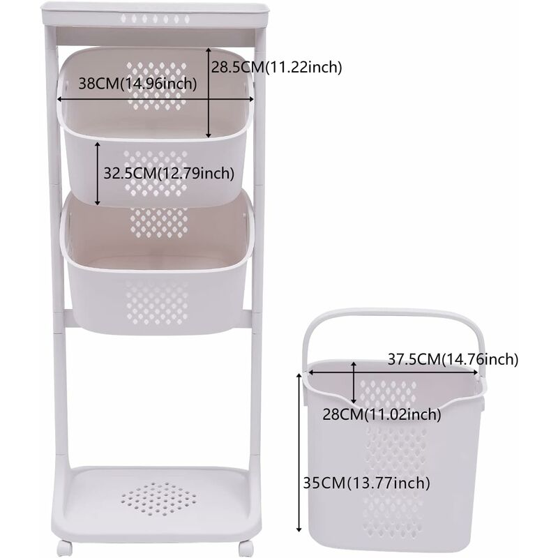 Panier Linge 4 Compartiments Roulettes Pliable 30kg Panier Linge 4 Compartiments QUSSSE - Pliable Avec Roulettes 30kg Blanc/Gris Panier Roulettes Salle Bain