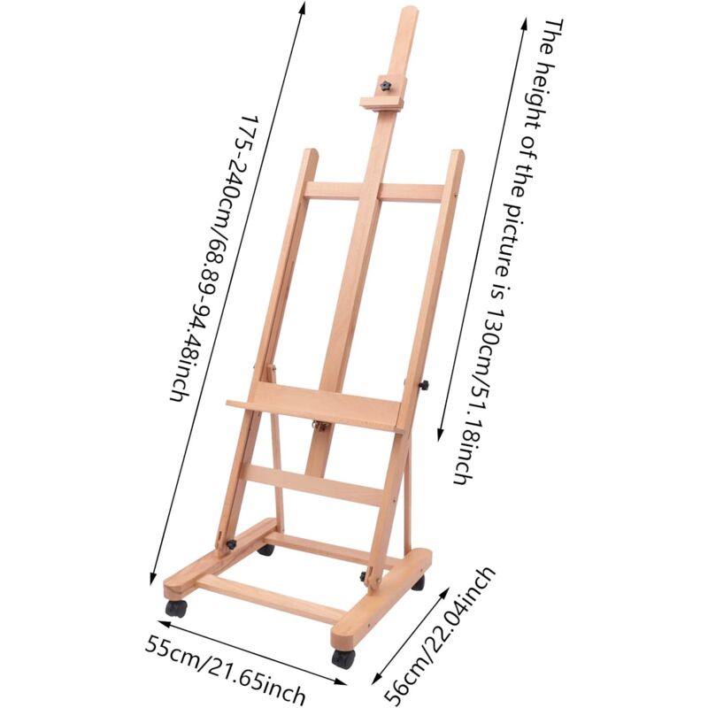 Chevalet D'artiste En Bois De Hêtre Réglable - Hauteur Max 226cm, Toile Jusqu'à 124.5cm | Avec Plateau Rangement - 4