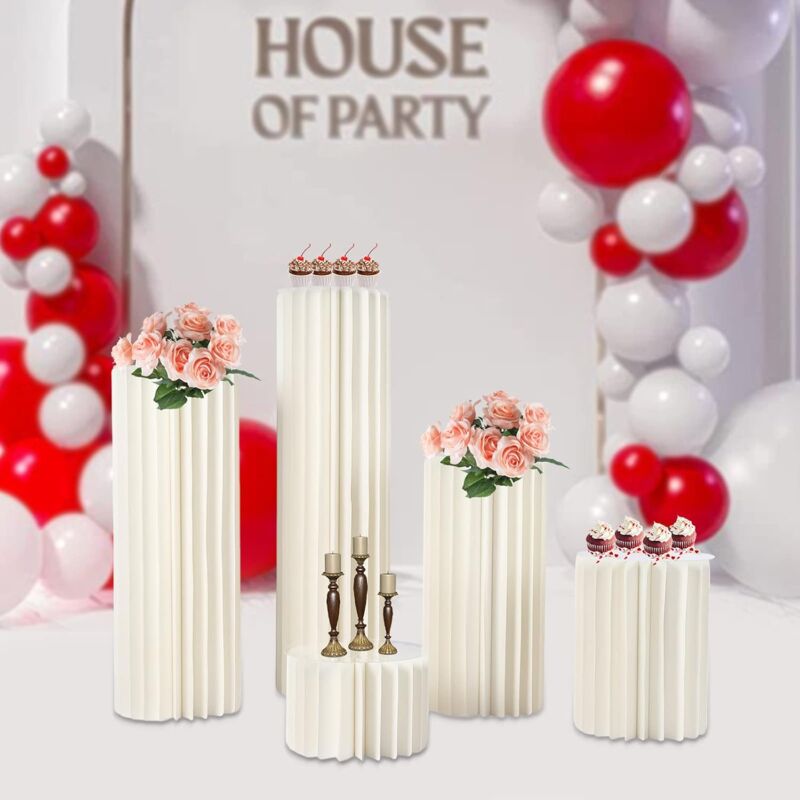 Lot 3 Présentoirs Cylindriques Blancs ZEYGC - Décoration Fête, Mariage, Anniversaire - Support Table Design
