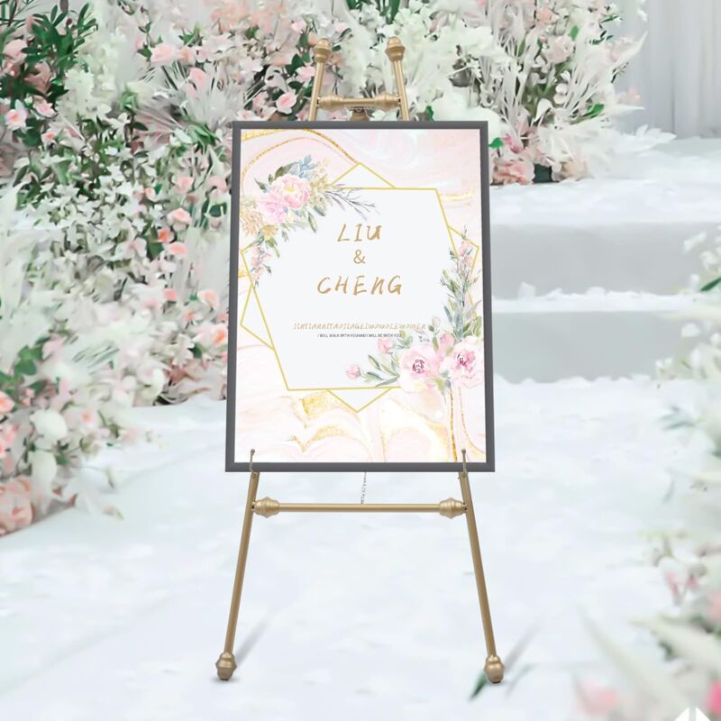 Support Réglable Doré Pour Panneau Mariage | Hauteur 127/172 Cm, Avec Sangles Cuir - Événement