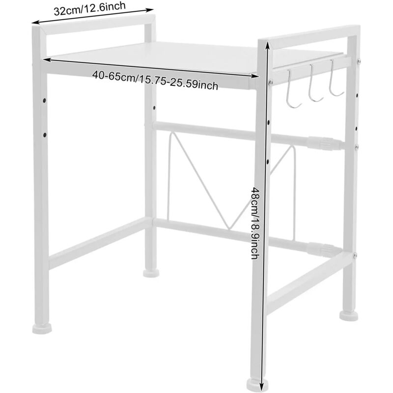 étagère Micro Ondes Extensible 2 Niveaux 5 Crochets Support - France