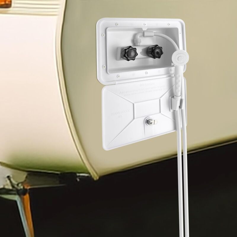 Kit Douche Extérieure Acier Inoxydable Camping-car – Pommeau + Tuyau 1,5 M, Compact, Pour Vans, Yachts, Alimentation Eau Extérieure