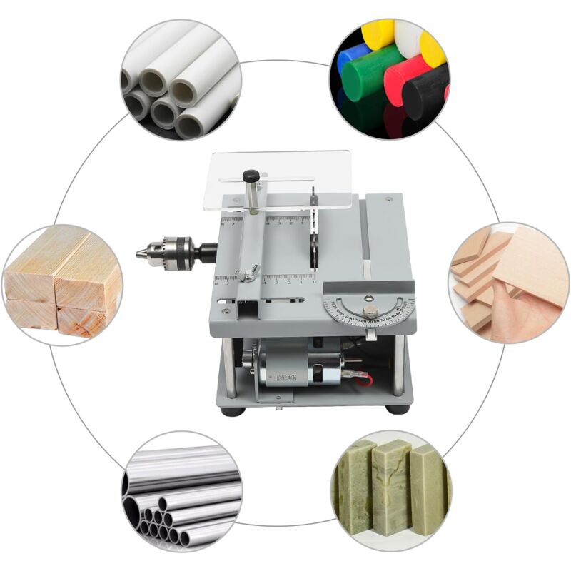 SanBouSi Mini Scie Circulaire De Table Multifonction De Précision - 7 Vitesses - Bloc D'alimentation Réglable Avec 4 Lames De 0,1 à 15 Mm - Hauteur