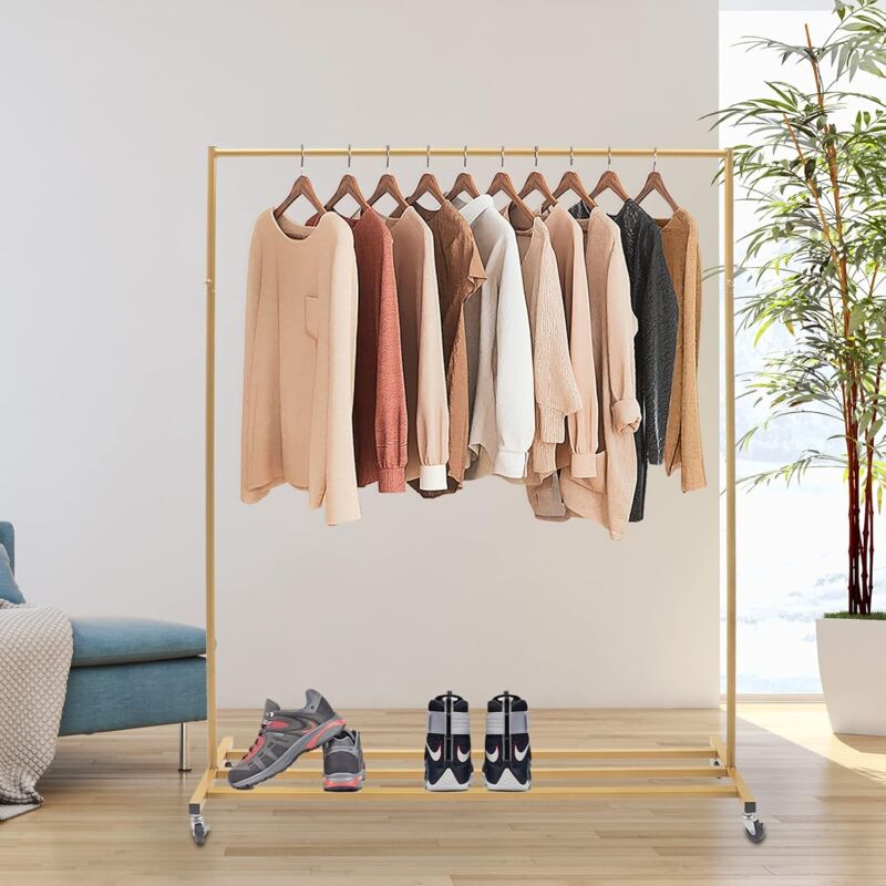 Porte-vêtements Autoportant Métal Doré 180 Cm - Pour Robe De Mariée, Manteaux - Charge Max 5 Kg, Barre 30 Cm