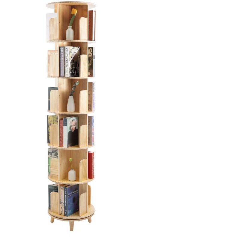 Bibliothèque Rotative 4 Niveaux En Bois - Pivot 360° - Étagère Décorative Salon Chambre Bureau Enfant