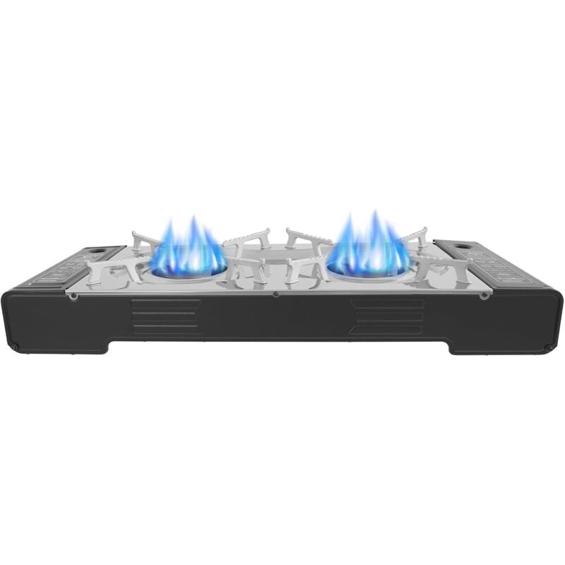 Réchaud Camping 2 Feux – 2100-2500 W, Butane, Plaque De Cuisson, Mallette – Pour Intérieur/extérieur – Noir Et Argent