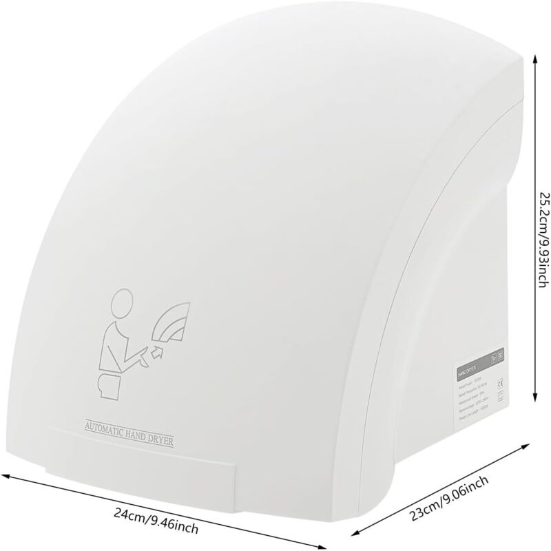Sèche-mains Mural Automatique 10-15 Secondes – Réglable Air Chaud/froid, Détection Infrarouge, 1200W – Pour Maison, Hôtel, école