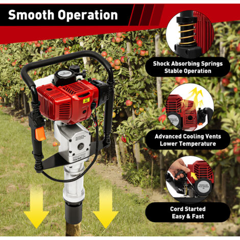Gojoy – Pilote de pieux à essence 1900W 52cc – Moteur 2 temps – Force de frappe 25-45J – Fréquence d'impact 1300-3000 bpm – Pour béton armé