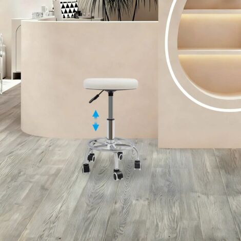 Tabouret de travail sur roulettes hauteur réglable en pvc gris et acier
