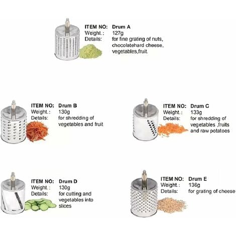 Râpe à Tambour Manuelle, Trancheuse à Légumes En Acier Inoxydable Trancheuse à Légumes Râpe Rotative Moulin à Fromage Avec 5 Lames De Tambour Pour Fromage Légumes Noix