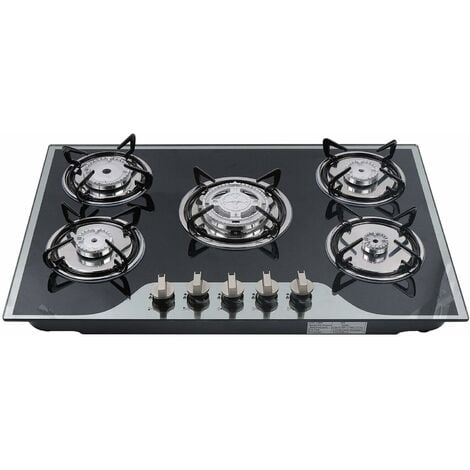 Plaque de cuisson à gaz - 5 brûleurs en acier inoxydable - Brûleur intégré - Noir - 30,3" - Pour gaz GPL