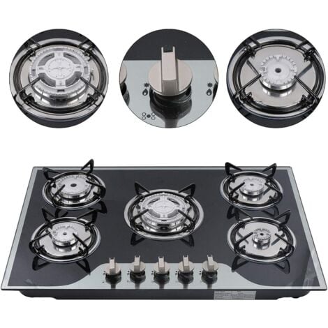 Plaque de cuisson à gaz - 5 brûleurs en acier inoxydable - Brûleur intégré - Noir - 30,3" - Pour gaz GPL