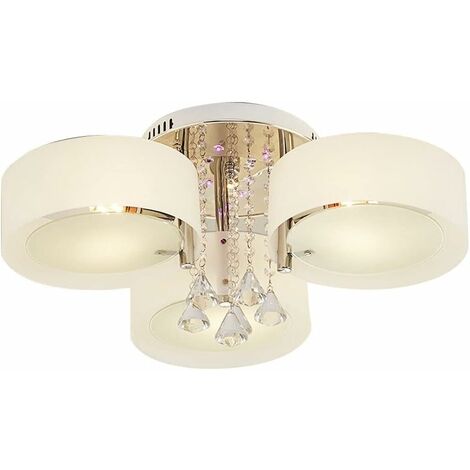 Gojoy – Lustre en cristal 3 lumières – Plafonnier moderne en acier inoxydable et cristal – Variateur de lumière RGB – 60 cm de diamètre