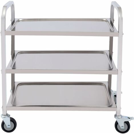 Chariot de service en acier inoxydable avec 3 étagères, pour restaurant, avec 4 roues de frein, roues légères, frein de stationnement (3 étagères) (trompette) (1/5)