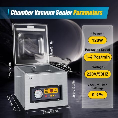 120W Machine à Emballer sous Vide Professionnelle Machine à Sceller en Acier Inoxydable DZ-260 Appareil de Mise sous Vide de Table - Puissance Automatique
