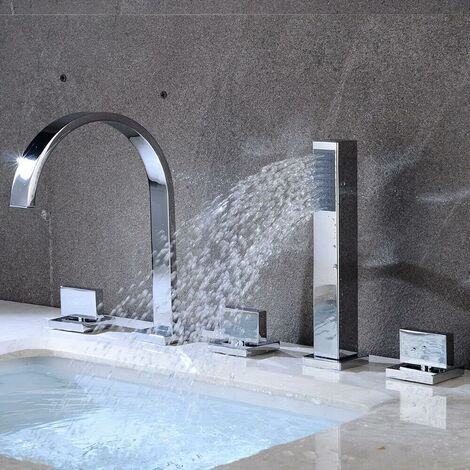 Robinet cascade 5 trous avec douchette à main Rainshower - Élégant - Argenté (1/5)
