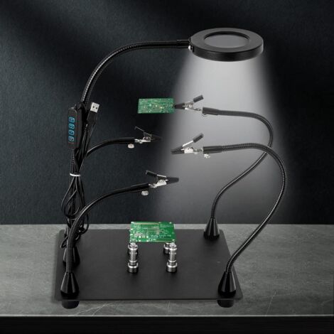 Yintiod Support Magnétique Troisième Main Pour Soudure PCB – 4 Bras Flexibles + Loupe Intégrée, Idéal Pour Électronique Et Bricolage