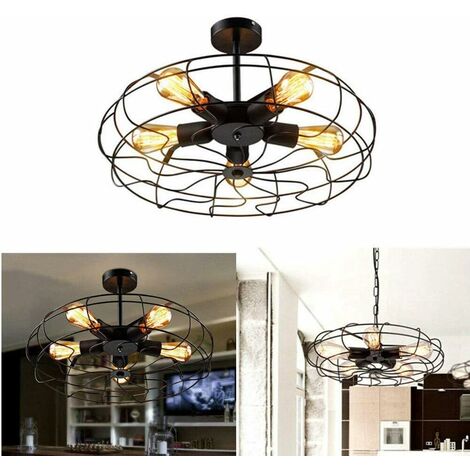 Métal suspension Steampunk industriel Vintage plafond lustre lumière E27 5 lumières plafond luminaire pour Restaurant cuisine, rétro industriel Style métal Cage plafonnier (1/5)