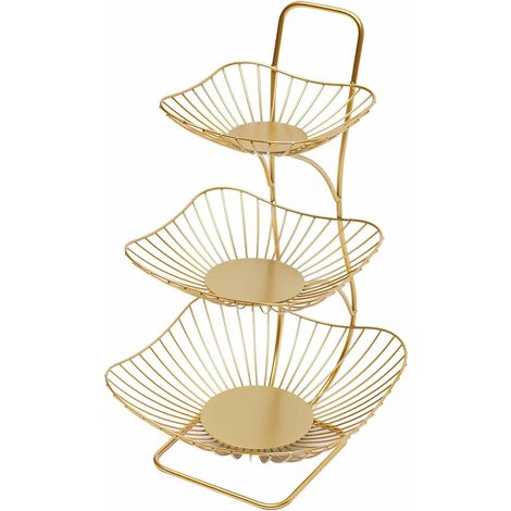 Sindipanda Présentoir à Fruits 3 étages En Métal Doré - Corbeille Décorative Pour Cuisine Ou Salon - Bols De 20, 25 Et 31 Cm