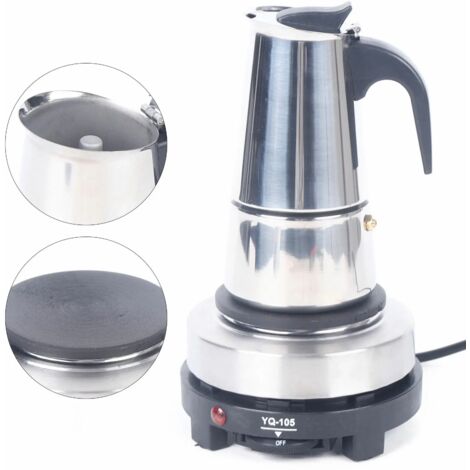 Cafetière électrique à expresso en acier inoxydable avec cuisinière électrique (4 tasses, 200 ml)