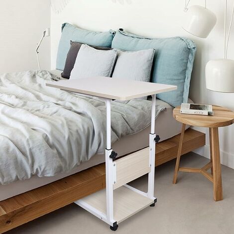 Table D'appoint Mobile Réglable En Hauteur – Plateau Inclinable, Roulettes, 55x36 Cm, Hauteur 62,5-82,5 Cm, Chêne/blanc