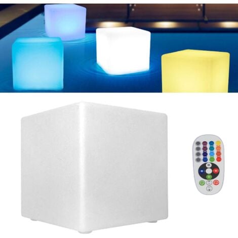 Tabouret cube lumineux LED extérieur étanche avec télécommande, 30 cm, étanche 16 LED RVB, tabouret carré économe en énergie, veilleuse à intensité variable pour le salon