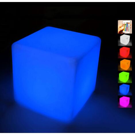 Tabouret cube lumineux LED extérieur étanche avec télécommande, 30 cm, étanche 16 LED RVB, tabouret carré économe en énergie, veilleuse à intensité variable pour le salon