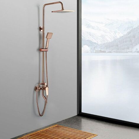 Gojoy – Colonne de douche sans robinetterie – Douche pluie ronde 20 cm – Corps en laiton – Tuyau flexible 150 cm – Installation facile